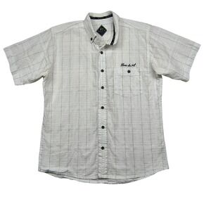 Blanc du Nil Premium Mens White Cotton Textured Grid Short Sleeve Shirt Medium
